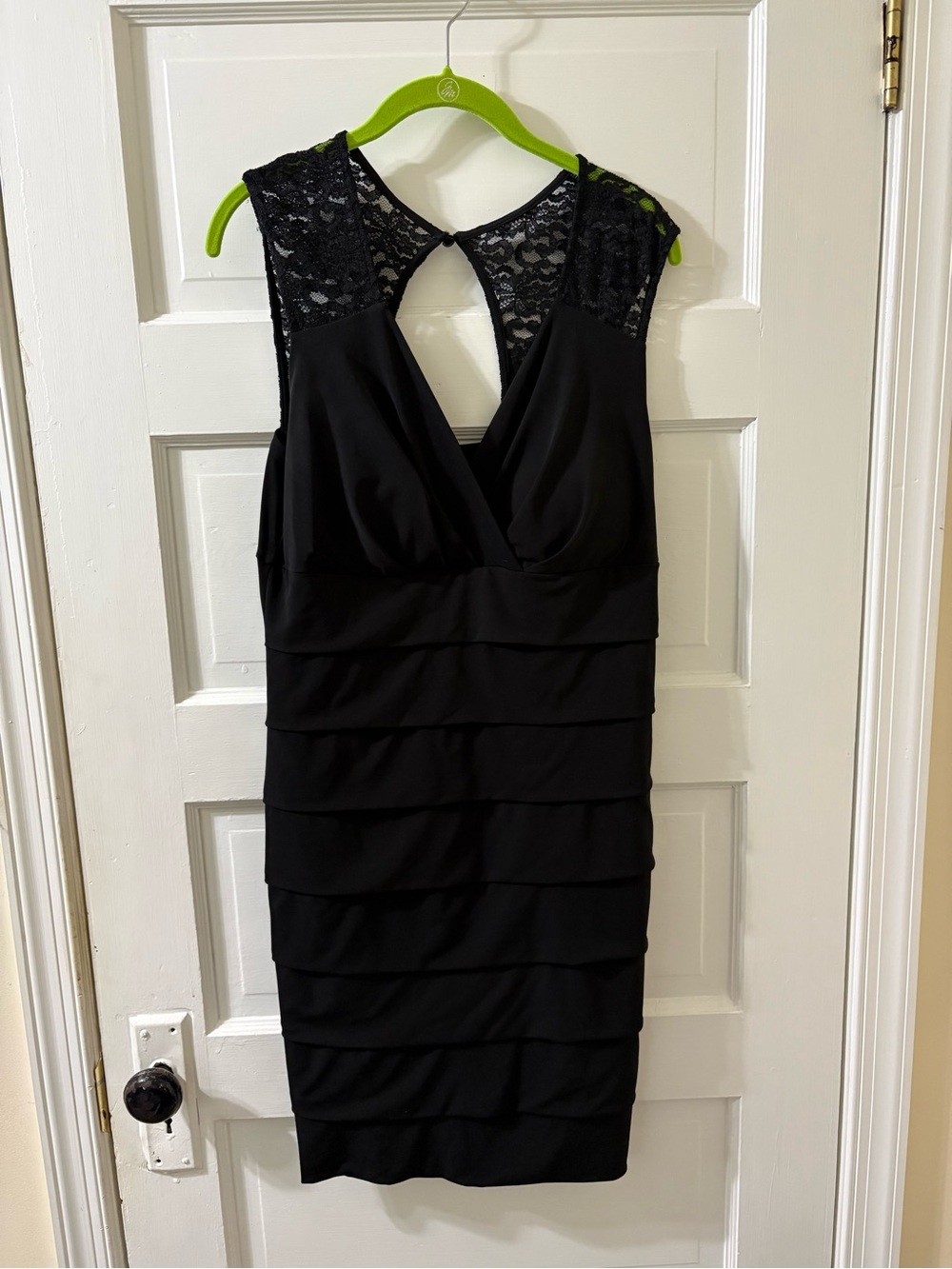 Enfocus Studio Black Lace-Back Tiered Mini Dress